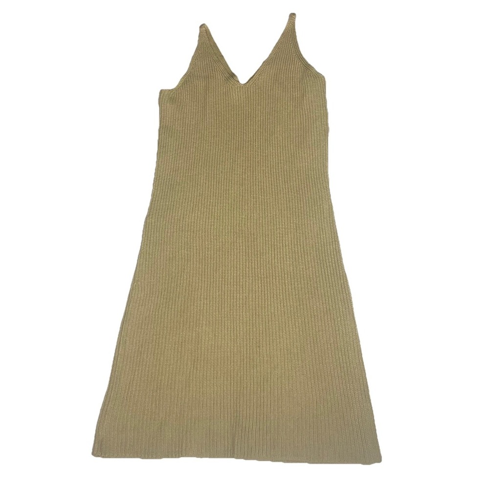 Vintage Liz Claiborne Lizwear Tan Ribbed Knit Midi Dress Minimalism 90s Cotton S